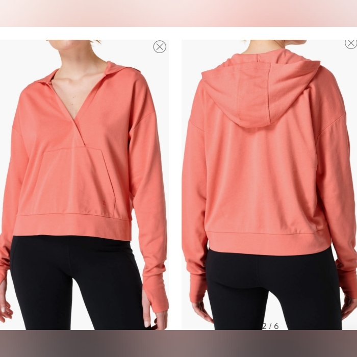 Sweaty Betty After Class Pullover Hoodie Cropped Sweatshirt Women's Sz 14 Peach